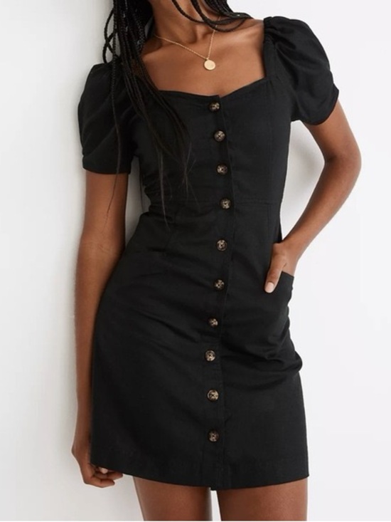 Madewell Dresses & Skirts - Madewell Black Button-Front Puff Sleeve Mini Dress